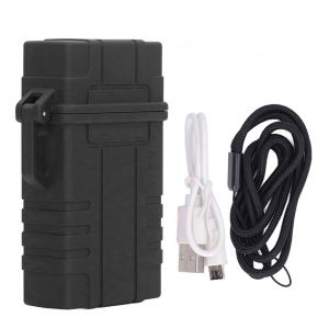 HJLIAN Briquet etanche USB grande capacite, robuste, ABS, resistant a l'humidite, rechargeable, pour cigarettes, camping, exterieur, noir - Neuf