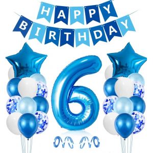 6Th Birthday Balloon For Boys, Blue 6Th Birthday Decoration, Number 6, Latex Confetti Balloons, Birthday Supplies, Christening, Party Decoration - Neuf