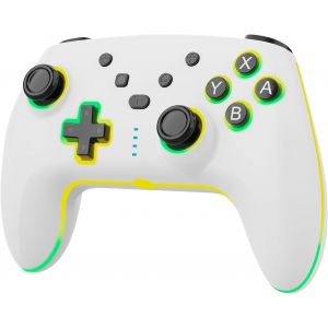 Manette Switch Avec &Eacute;clairage Rgb/Double Vibration/6 Axes Gyroscopiques, Joystick Pr&eacute;cis, Mode Turbo/R&eacute;veil Rapide Pour Switch/Lite/Oled, Controller Sans Fil Pour Switch Pro, Blanc - Neuf