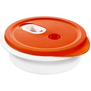 MEVRONISSHOP-Micro Clever Plats à micro-ondes 1l avec couvercle et valve, Plastique (PP) sans BPA, rouge/blanc, 1l (20.0 x 20.0 x 6.5 cm) - Neuf