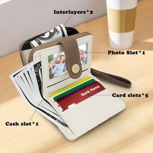 CAUC-Portefeuille Femme Petit Format, Portefeuilles F&eacute;minins en Cuir PU avec 5 Cartes et Fen&ecirc;tre ID Compact Porte Carte &agrave; Motif Chaton pour Carte Monnaie Pi&egrave;ce Cl&eacute; (Brune) - Neuf