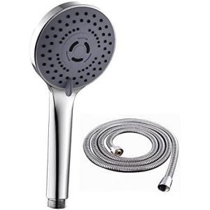 JGD-Pomme de douche avec tuyau en PVC de 1,5 m, 5 modes d'&eacute;conomie d'eau, pommeau de douche chrom&eacute; avec bouton - Neuf