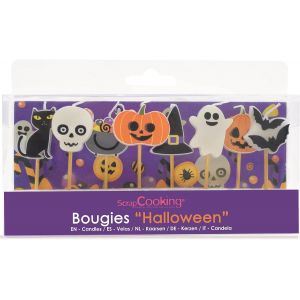 Chenquansarl-Kit De 8 Bougies Halloween - D&eacute;coration Bois Paraffine G&acirc;teau - Citrouille Chat Fant&ocirc;me - Accessoire Anniversaire F&ecirc;te Enfant Cupcake P&acirc;tisserie Cake Design - 5031 - Neuf
