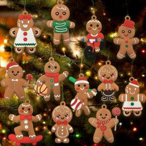 Lot de 12 d&eacute;corations de No&euml;l en forme de bonhomme en pain d'&eacute;pices, figurines de P&egrave;re No&euml;l &agrave; suspendre en plastique, 7,6 cm, B - Neuf