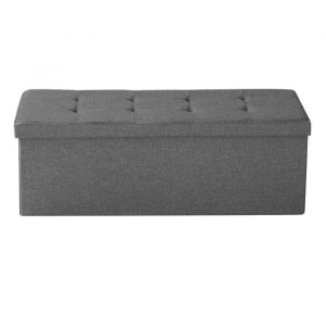 Banc de Rangement Pliable en Lin-Duoku-Coffre Rembourr&eacute; avec Poches Lat&eacute;rales, Rabattable Supportant Jusqu'&agrave; 299,37 kg, Gris - Neuf