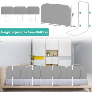 Barri&egrave;re De Lit R&eacute;glable En Hauteur Anti-Chute Tube En Acier R&eacute;glable De 40 &Agrave; 60 Cm Pour Lit D'enfant Lit De Parent 2x60cm Gris - Neuf