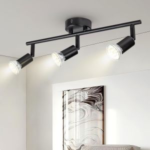 KAL-Dougelec Plafonnier Spot Plafond 3 Spots Led Orientable Gu10 Éclairage De Plafond Plafonnier Luminaire Spot Applique Muraux Moderne Intérieur Pour Cuisine Salon Chambre 230V, Noir Sans Ampoule - Neuf