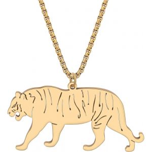 Kal-Collier De Tigre En Acier Inoxydable Plaqué Or 18k Pour Femmes Filles Enfants Pendentif Léopard Cadeaux Pour Les Amoureux Des Animaux - Neuf