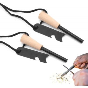 Ensemble de 2 silex et acier,silex Striker Survival pour Bushcraft,kit de démarrage de feu de bâton de magnésium avec poignée en bois fabriquée à la main,20 000 étincelles de pulvérisation Reus - Neuf