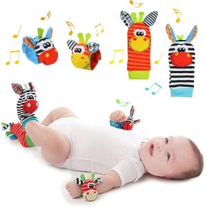 Tdrfl-4 Pièces Bébé Poignet Et Chaussettes Hochet Jouets Pour Bébé Texture Wristband Foot Finder Chaussette Multicolaire À Main Et À Pieds Gift Pour Nouveau-Né Pour Nouveau-Né (Style A) - Neuf