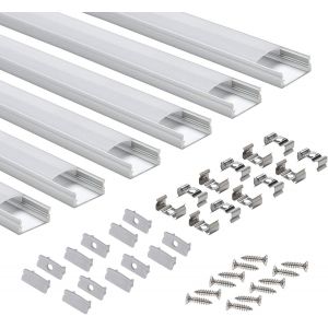 Profil&eacute; Aluminium Led - Ap03 Aluminium Profil&eacute; U-Forme Pour Bandes &Agrave; Led, Compact Finition Professionnelle Avec Blanc Laiteux Couvercle,Embouts,Clips De Montage En M&eacute;tal (6 * 1M) - Neuf
