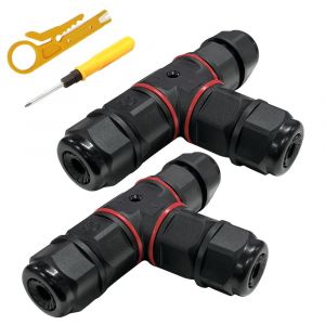 Riiosyu 2 Pi&egrave;ces Connecteur &Eacute;tanche Forme de T, 3 Voies Connecteur de C&acirc;ble Ext&eacute;rieur Imperm&eacute;able IP68 avec 1 Pince &agrave; d&eacute;nuder 1 Tournevis &Oslash; 6 mm 10 mm &Eacute;tanche Forme de T Bo&icirc;te de D&eacute;rivation,Noir - Neuf