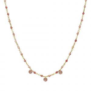 Collier En Argent Dor&eacute; Pierres Naturelles Quartz Rose Fraise Pampilles Quartz Rose Fraise - Neuf