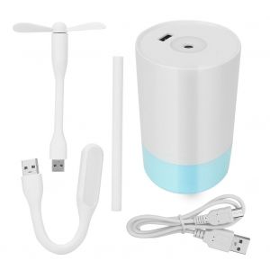 Humidificateur d'air domestique avec chargeur USB et diffuseur d'aromes, avec petit ventilateur et lampe de nuit (vert clair) - Neuf
