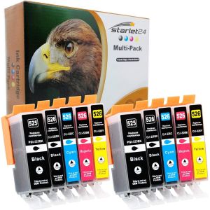 D&C 10 cartouches d'encre avec puce compatibles avec Canon PGI-525 CLI-526 pour Canon Pixma IP4850 IP4950 IX6550 MG5140 MG5150 MG5240 MG5250 MG5340 MG5350 MX715 MX885 MX895 - Neuf