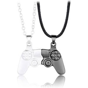 Contrôleur De Jeu Du Collier (Noir Et Blanc), Magnétique En Alliage De Couple Collier, Deux Pack Noir Argent Colliers Magnétiques, D'amitié Collier, Collier D'amour, Couple, Collier, Cadeau Idéal - Neuf