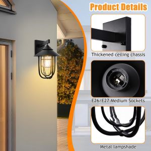 Asfasfq-Appliques Murales Led, Lampe Murale À Douille E27 Lampe Vintage D'extérieur Lampe Industrielle En Métal Noir, Appliques Murales Rustiques Pour Restaurant, Maison, Escaliers (Sans Ampoule) - Neuf