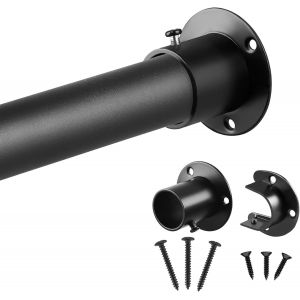 Jexnovashop-Tringle &Agrave; V&ecirc;tements T&eacute;lescopique Noire 32 Mm - Tringle &Agrave; V&ecirc;tements Avec Supports M&eacute;talliques - 74-130 Cm - 1 Jeu De Tringle &Agrave; V&ecirc;tements - Montage Mural - Neuf