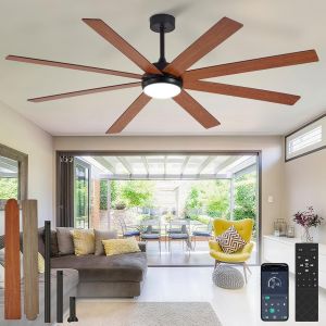 Subzonal-Ventilateurs De Plafond 66 Pouces Avec &Eacute;clairage: Grand Ventilateur De Plafond Ext&eacute;rieur Pour Terrasses Et Salon - Grand Ventilateur &Agrave; 8 Pales Avec &Eacute;clairage Et Contr&ocirc;le Via Application Mobi - Neuf