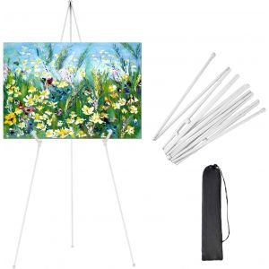 Mevronisshop-Chevalet D'artiste R&eacute;glable, 169cm Chevalet De Peinture M&eacute;tallique Pliable Pour Toile Et Pr&eacute;sentation De Tableaux Easel De Mariage Portable Avec Pinces, Blanc - Neuf