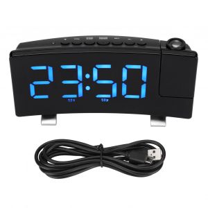 Reveil numerique avec projection a 180¡ã au plafond et au mur, alimente par USB, pour chambre a coucher, pour enfants et personnes agees, police bleue - Neuf
