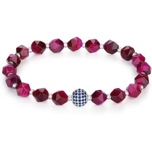 Kal-Femmes Bracelet En Perles Fait Main Bracelet Extensible En Pierre Naturelle 8mm Perles De Zircone Pavée Authentiques Diamant Bleu Boules De Platine 18k Cristaux - Neuf