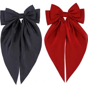Lbgwp60-Lot De 2 Barrettes À Cheveux Avec Gros N?Ud En Satin Soyeux - Barrettes À Cheveux À Longue Queue - Barrettes França S En Ruban Doux - Pinces En Métal - Accessoires De Cheveux Mignons Pour - Neuf