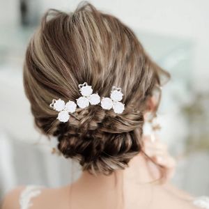 Kalvd-Barrette Fleur Mariage Barrette Vintage Fleur Rose Barrette Griffes Mariage Décoration Tête Coiffure Barrette Cristal Épingles Cheveux Accessoires Bijoux Mariage Femmes Filles(Blanc 1 Pcs) - Neuf