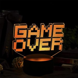 Veilleuse Gameover, 3d Lampe Enfant, Veilleuse 3d Illusion Led En 3d Sur Le Th&egrave;me Des Jeux, 16 Couleurs &Agrave; Choisir Librement, Alimentation Usb 5v, Adapt&eacute;e &Agrave; La Chambre D'enfant, Au [Vei9271489] - Neuf
