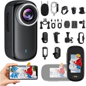 MEVRONISSHOP-Mini Cam&eacute;ra Sport 4K, 32GB Action Cam WiFi, 150&deg; Portable Cam&eacute;ra Corporelle Vid&eacute;ocamera Sportive &Eacute;tanche 30M Camera de V&eacute;lo Casque Moto Multifonction Accessoires pour Sports, Voyages - Neuf