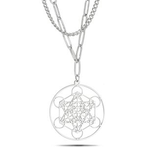 Kal-Collier Cube De Metatron Pour Homme Et Femme - Archanges Sacrés - Roi Salomon - Collier En Acier Inoxydable - Pendentif Géométrique Creux - Amulette - Neuf