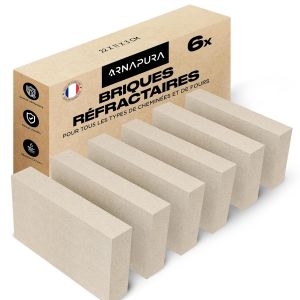 JEXNOVASHOP-Pack 6 Brique Réfractaire 22 x 11 x 3cm | Fabriquées en Argile Réfractaire | Brique Réfractaire Haute Temperature Parfaites pour Cheminées, Fours et Barbecues - Neuf