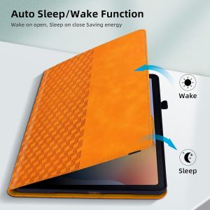 Coque Pour Samsung Galaxy Tab A6 10.1 Pouce 2016 Housse Sm-T580/T585 Cuir Pu Etui Flip Portefeuille Case Treillis Avec Multi-Angle Support Et Poche, Orange - Neuf