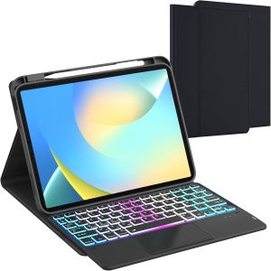 KALANKA-Clavier iPad 10eme Generation/11 Generation A16(2025), Amovible Coque Clavier iPad 10eme Generation avec Touchpad, Eclairage 3 Zones 7 Couleurs, Disposition AZERTY fran&ccedil;aise, Noir - Neuf