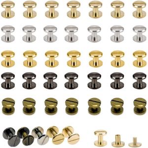 Rivet a Visser 50 Paires Rivet Vis &agrave; T&ecirc;te Plate en Laiton Rivets pour Cuir Vis &agrave; &eacute;crou de Fixation Kit Rivet en M&eacute;Tal Vis en Laiton Vis de Bouton Goujon en Cuir Filet&eacute; Rivets Vis pour Bagages - Neuf