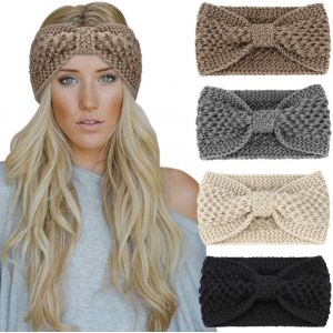 4 Pi&egrave;ces Bandeau Cheveux Pour Femme Bandeaux Hiver Serre-T&ecirc;te Tricot&eacute; Oreille R&eacute;chauffeur Chaud Nou&eacute; Bande Elastique Cheveux Pour Femmes Filles - Neuf