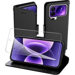 KALANKA-Coque pour Xiaomi 17 Pro Max, Flip Case+1 Verre tremp&eacute; Etui Protection Housse Premium en Cuir PU, [Pochette de Portefeuille] [Fermeture Magn&eacute;tique] [Etui &agrave; Rabat]- Noir - Neuf