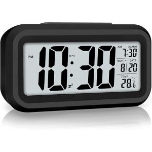 KALANKA-Réveil numérique, Horloge numérique LED avec Affichage de la température, Alarme Miroir Portable avec 2 alarmes, Fonctionnement à Piles, contrôle de la lumière - Neuf