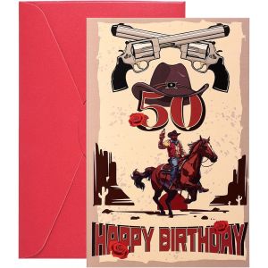 Checarzhn--No1-Carte D'anniversaire Amusante 50 Ans Pour Homme, Style Cow-Boy Occidental Cadeau D'anniversaire Pour Lui Carte De V?Ux Pour 50 Ans Avec Enveloppe Idée Cadeau Vintage Pour Papa Mari (50 - Neuf