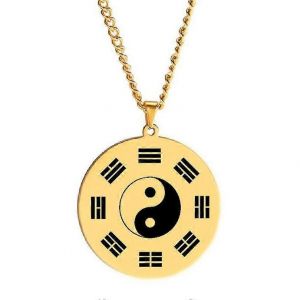 Fu Xi Tai Chi Huit Diagrammes Figure Yin Yang Symbole Contrastes Est Feng Shui Ciel Talisman Collier Pendentif En Acier Inoxydable - Neuf
