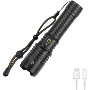 Sjzg-Lampe Torche Led Ultra Puissante 7000 Lumens, Xhp70.2 Led Torche Tactique Ultra Puissante Militaire Lampe De Poche Zoomable 5 Modes Pour Le Camping P&ecirc;che Randonn&eacute;e(Batterie Incluse) - Neuf