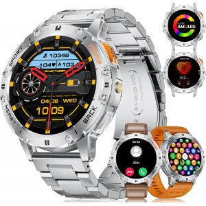 Montre Connectée Homme(3 Bracelets),530mah,5atm Étanche,1.43"" Amoled Montre Tactile Connecté Militaire Avec Torche Led Moniteur Fréquence Cardiaque Podomètre Smartwatch Pour Ios Android - Neuf