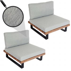 Lot De 2 Fauteuils Lounge Hwc-H54, Fauteuils De Jardin, Bois D'acacia Certifi&eacute; Fsc, AluminiumBrun Clair, Rembourrage Gris Clair - Neuf