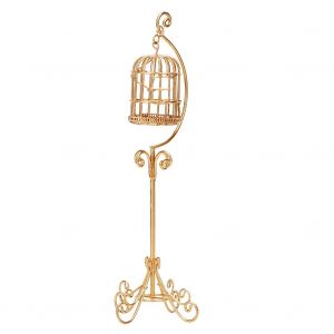 1:12 Maison de poupee Miniatures d'exterieur Cage a oiseaux en metal Jouet amusant pour enfants Cadeau Decor (Or) - Neuf