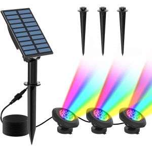 Lampes Solaires Pour Étang 2 Modes Lumière Submersible Réglable Avec Changement De Couleur Rgb,Étanchéité Ip68,Marche/Arrêt Automatique,Éclairage Extérieur Pour Jardin,Piscine(3 En 1) - Neuf