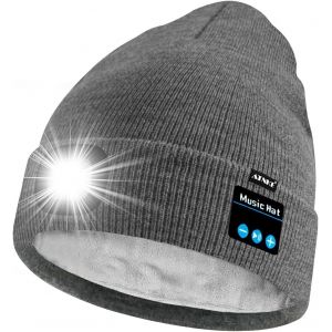 Unisexe Led Bluetooth Bonnet Lampe Frontale,Usb Rechargeable 4 Led Musique Parleur Chapeau De Course Lumière Chaud Polaire Doublée Tricot Bonnet Cadeaux Pour Hommes Et Femmes - Neuf