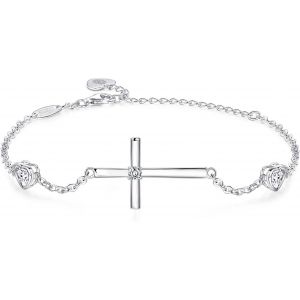 Billie Bijoux Bracelets Croix Pour Femme 925 Sterling Croix De Diamant En Argent Cz Bracelets &Agrave; Breloques Bijoux Cadeaux Pour Maman Femmes Filles (A-Silver) (A-Silver) (A-Silver) (A-Silver) - Neuf