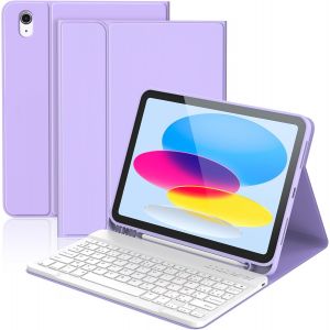 Coque Clavier pour iPad A16 11/10 Ème Generation (11 Pouces 2025/10.9 Pouces 2022), Étui Keyboard Bluetooth sans Fil pour iPad 10eme/11eme A16 avec Porte Crayon AZERTY Français,Violet - Neuf
