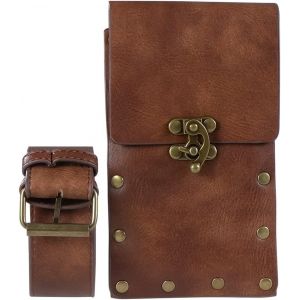 CAUC-Sac banane vintage steampunk, sac banane, pochette de ceinture gothique en cuir, &eacute;tui pour t&eacute;l&eacute;phone portable, &eacute;tui portefeuille de voyage, accessoires de f&ecirc;te pour femmes et hommes, marron, S, - Neuf