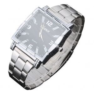 Montre A Quartz Pour Homme, Bracelet En Acier, Cadran Carre Et Chiffres (Noir) - Neuf